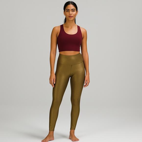 Lululemon High Rise Gold Metallic Leggings Size 4 Shiny Yoga Pants - Picture 1 of 7
